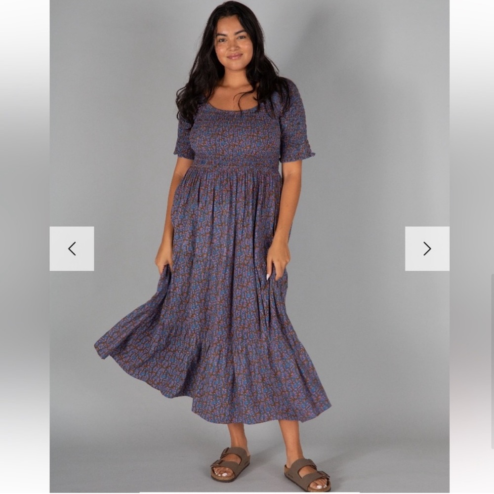 Natural Life Floral Daisy Tiered Midi Dress - Golden Vines Purple  Large